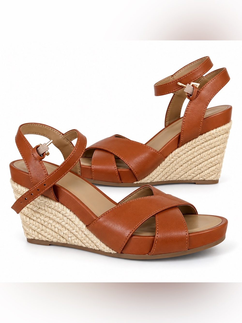 Aerosoles brown leather wedge sandals size 8